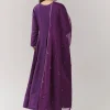 Purple Zardosi V-Neck Anarkali Pant Set With Dupatta