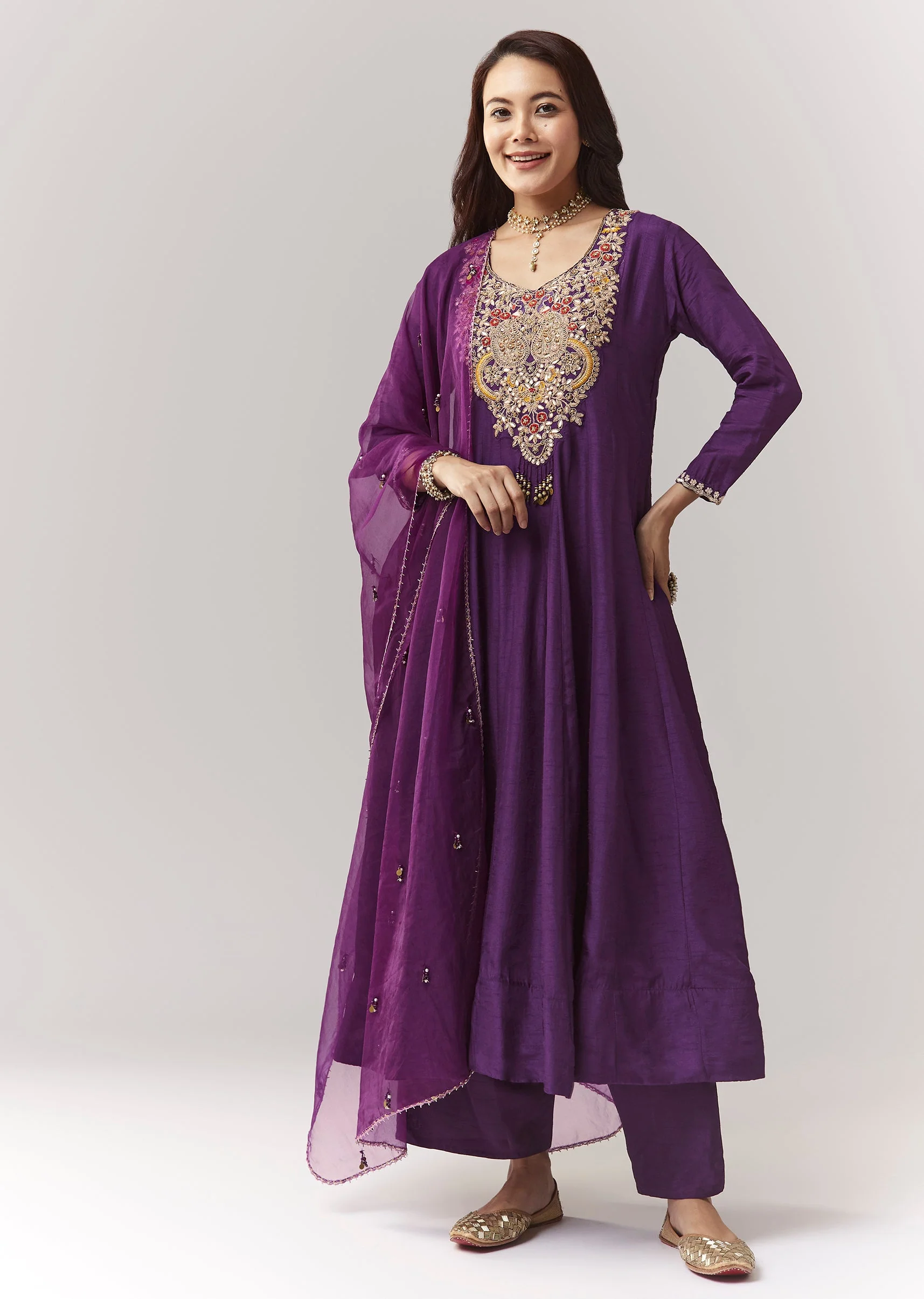 18871-xs-xs-variation-1.webp Purple Zardosi V-Neck Anarkali Pant Set With Dupatta