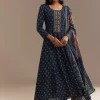 Blue Roman Silk Printed Anarkali Set