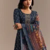 Blue Roman Silk Printed Anarkali Set