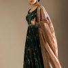 Bottle Green Anarkali Suit In Silk With Zari And Sequins Embroidered Floral Jaal And A Beige Organza Dupatta
