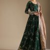 Bottle Green Anarkali Suit In Silk With Zari And Sequins Embroidered Floral Jaal And A Beige Organza Dupatta