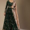 Bottle Green Anarkali Suit In Silk With Zari And Sequins Embroidered Floral Jaal And A Beige Organza Dupatta