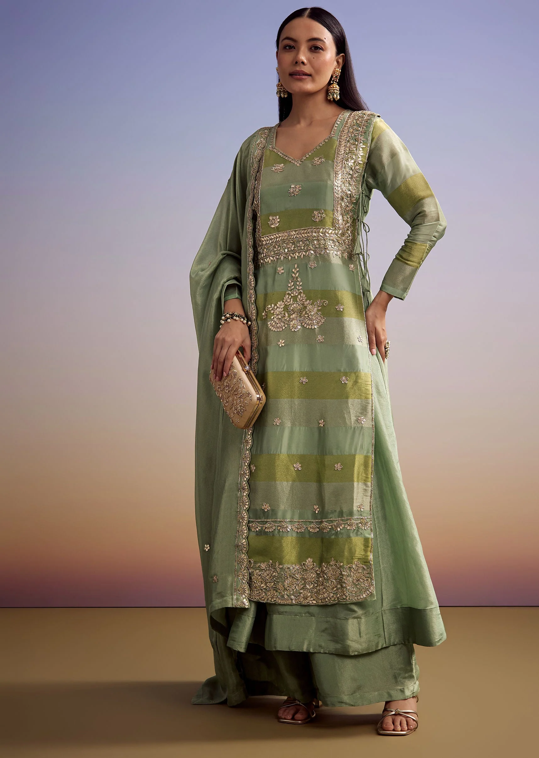 18903-green-tissue-anarkali-suit-with-gotta-work-and-dupatta-1.webp Green Tissue Anarkali Suit With Gotta Work And Dupatta