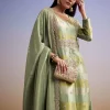 Green Tissue Anarkali Suit With Gotta Work And Dupatta