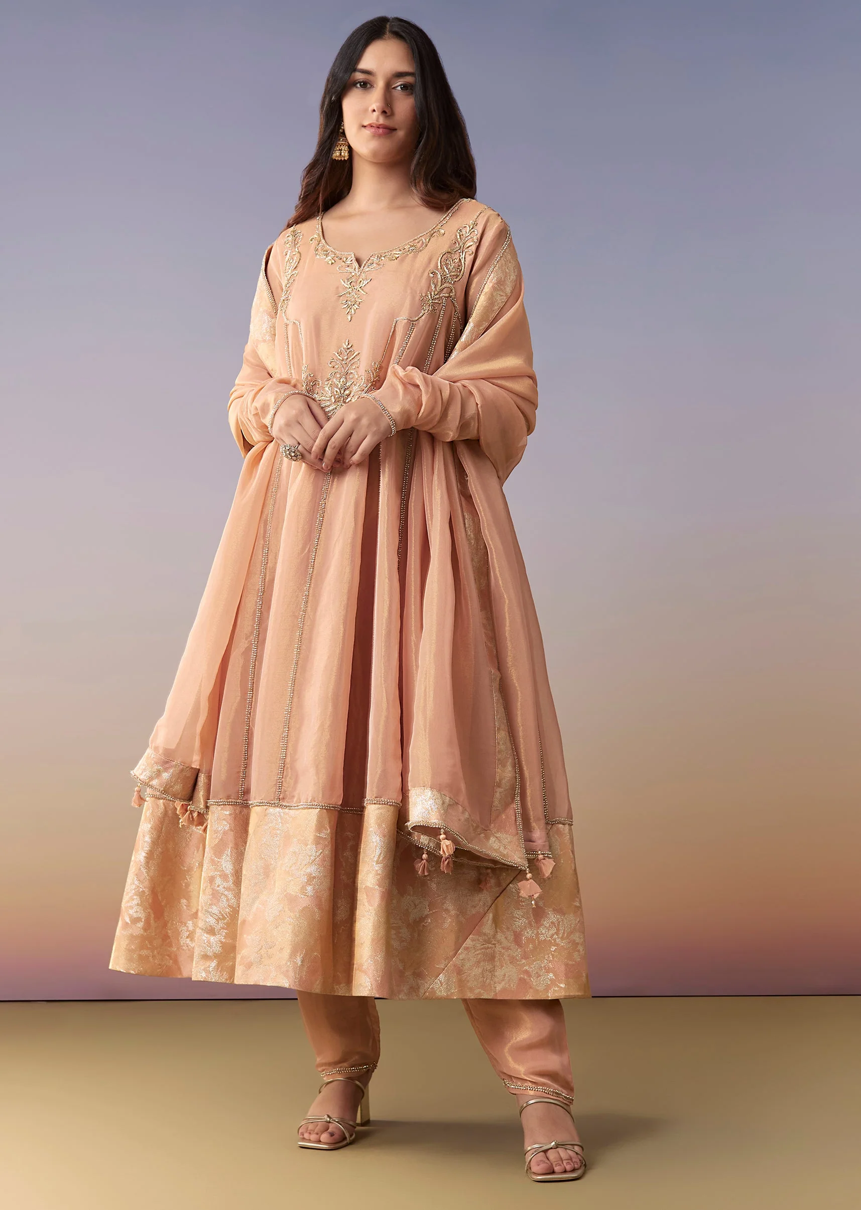 18915-peach-zardosi-tissue-anarkali-suit-set-with-pant-and-dupatta-1.webp Peach Zardosi Tissue Anarkali Suit Set With Pant And Dupatta