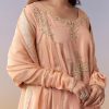 Peach Zardosi Tissue Anarkali Suit Set With Pant And Dupatta