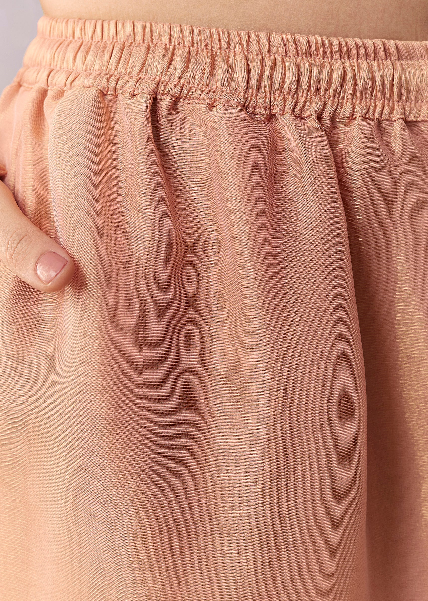 Peach Zardosi Tissue Anarkali Suit Set With Pant And Dupatta