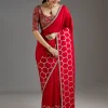 Red Dola Silk Saree With Ready Stitched Blouse