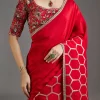 Red Dola Silk Saree With Ready Stitched Blouse