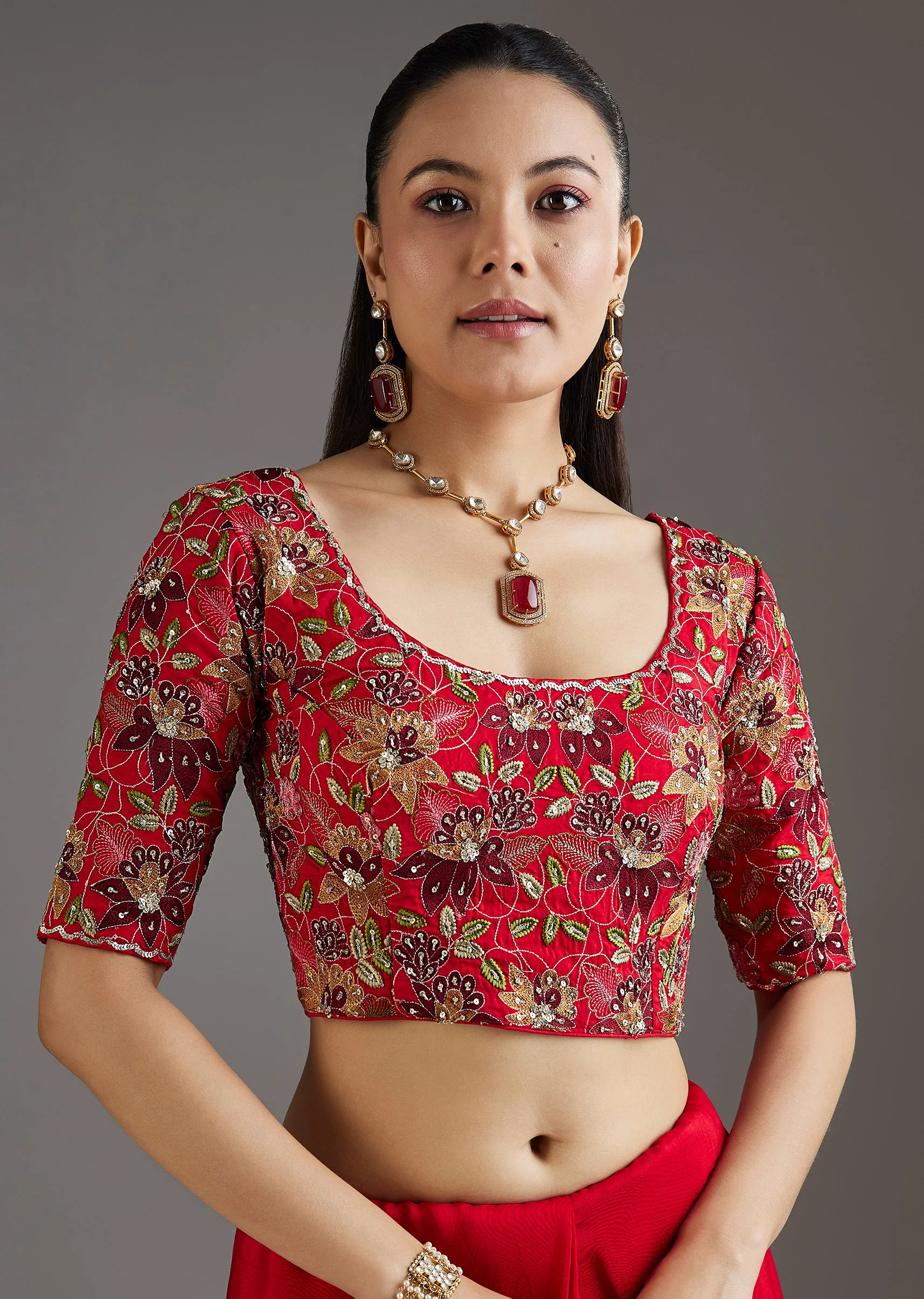 Red Dola Silk Saree With Ready Stitched Blouse