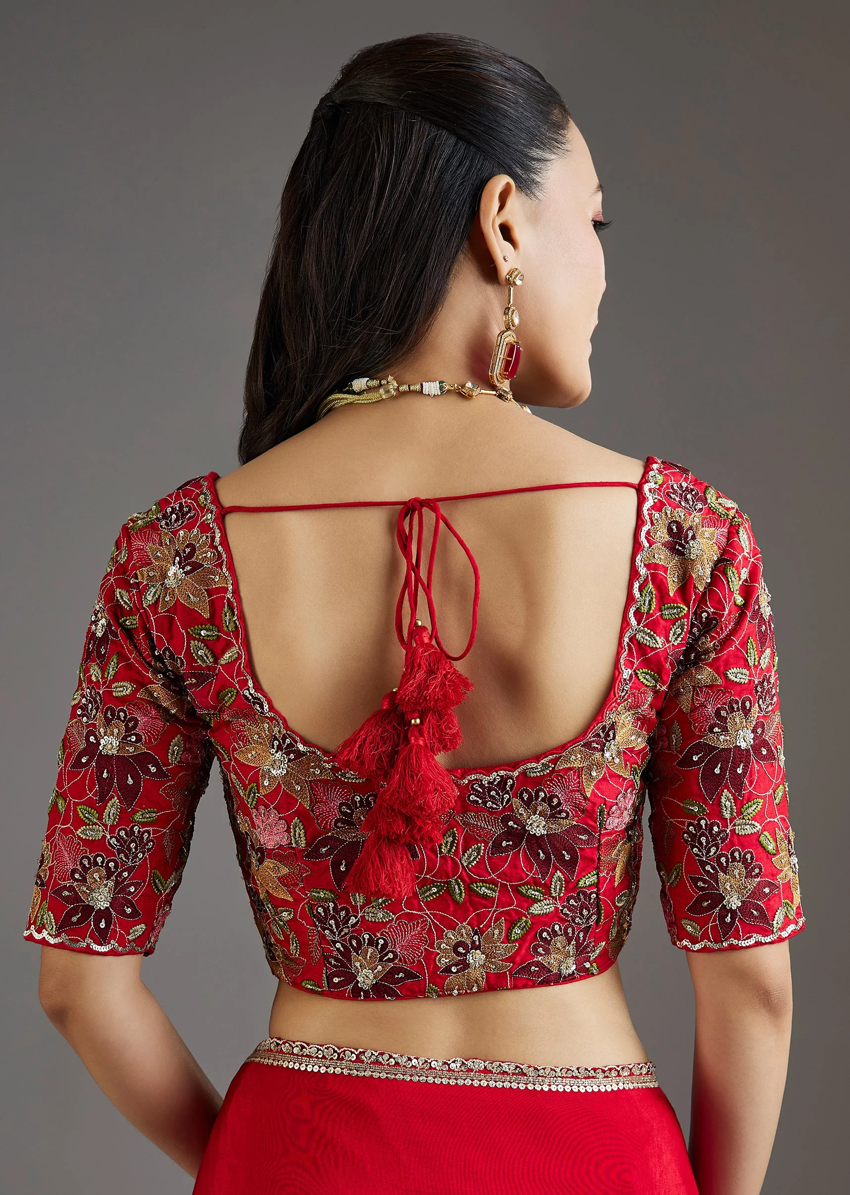 Red Dola Silk Saree With Ready Stitched Blouse