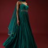 Teal Anarkali Suit In Georgette With Multi Colored Sequins Embroidered Floral Buttis And Cut Dana Embellished Waistline