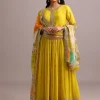 Yellow Embroidered Anarkali With Floral Printed Organza Dupatta