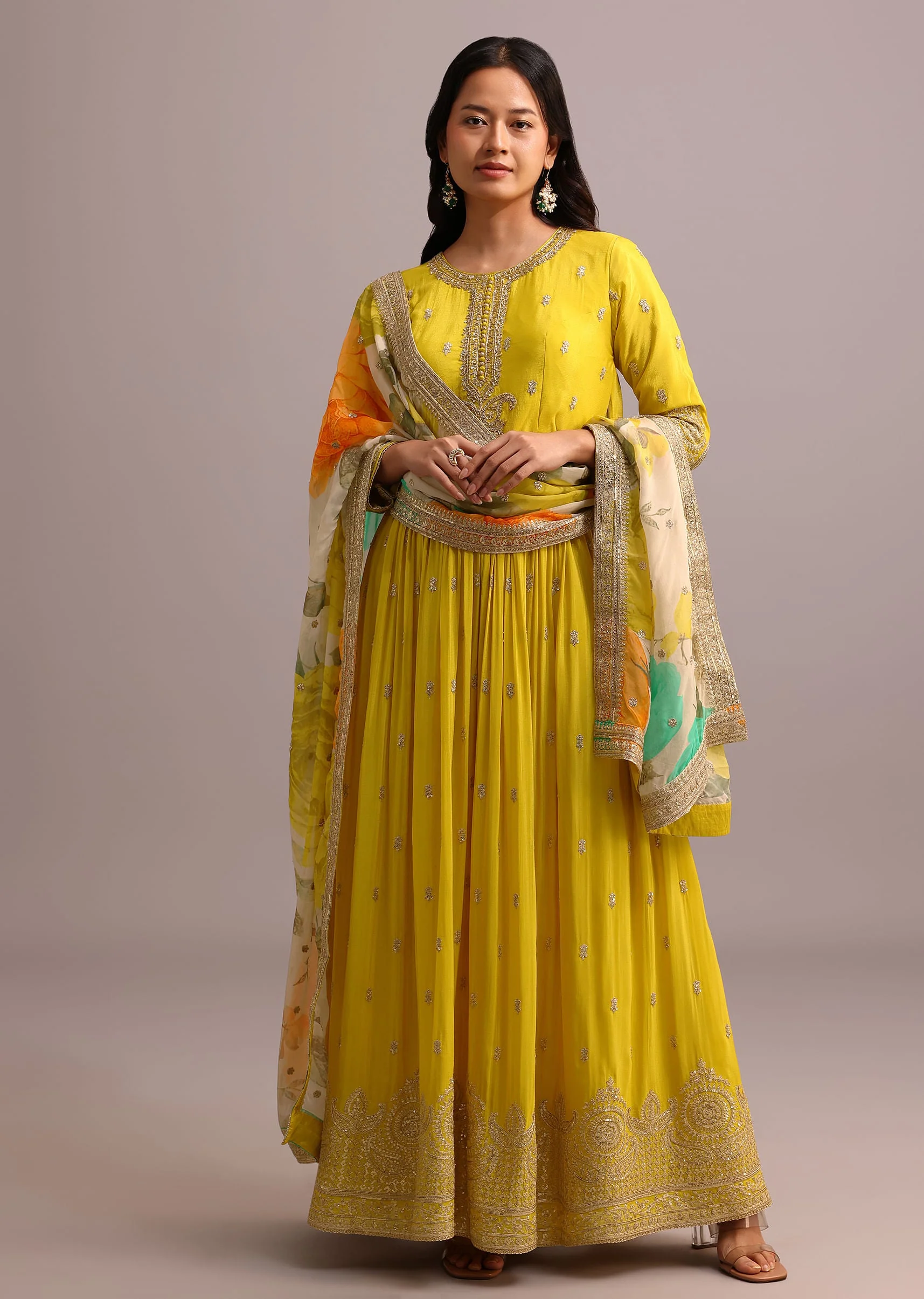 18938-yellow-embroidered-anarkali-with-floral-printed-organza-dupatta-1.webp Yellow Embroidered Anarkali With Floral Printed Organza Dupatta