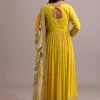 Yellow Embroidered Anarkali With Floral Printed Organza Dupatta