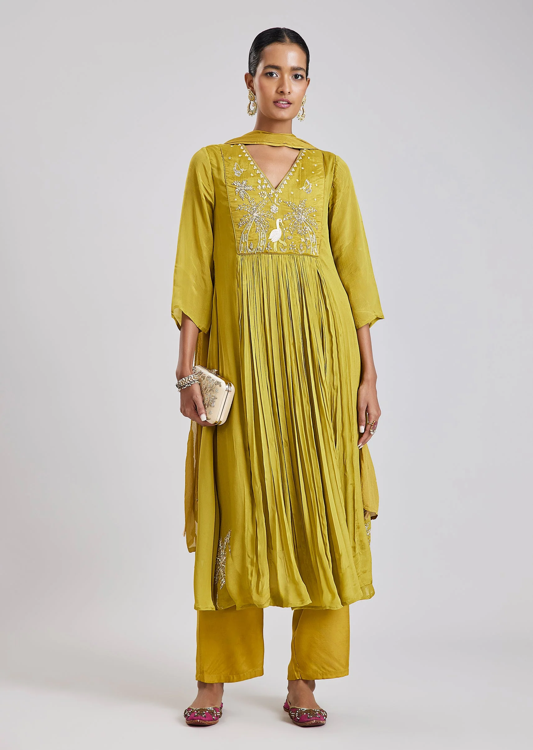 Green Embroidered Anarkali Set