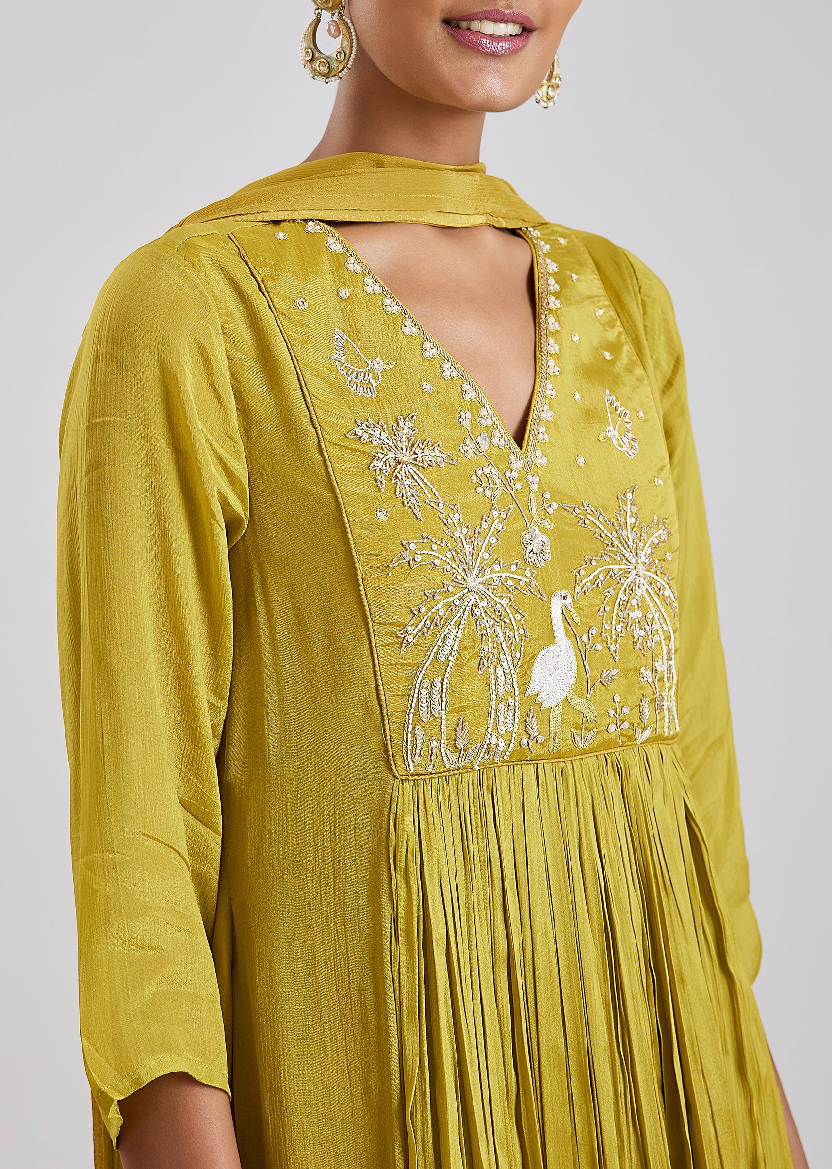 Green Embroidered Anarkali Set