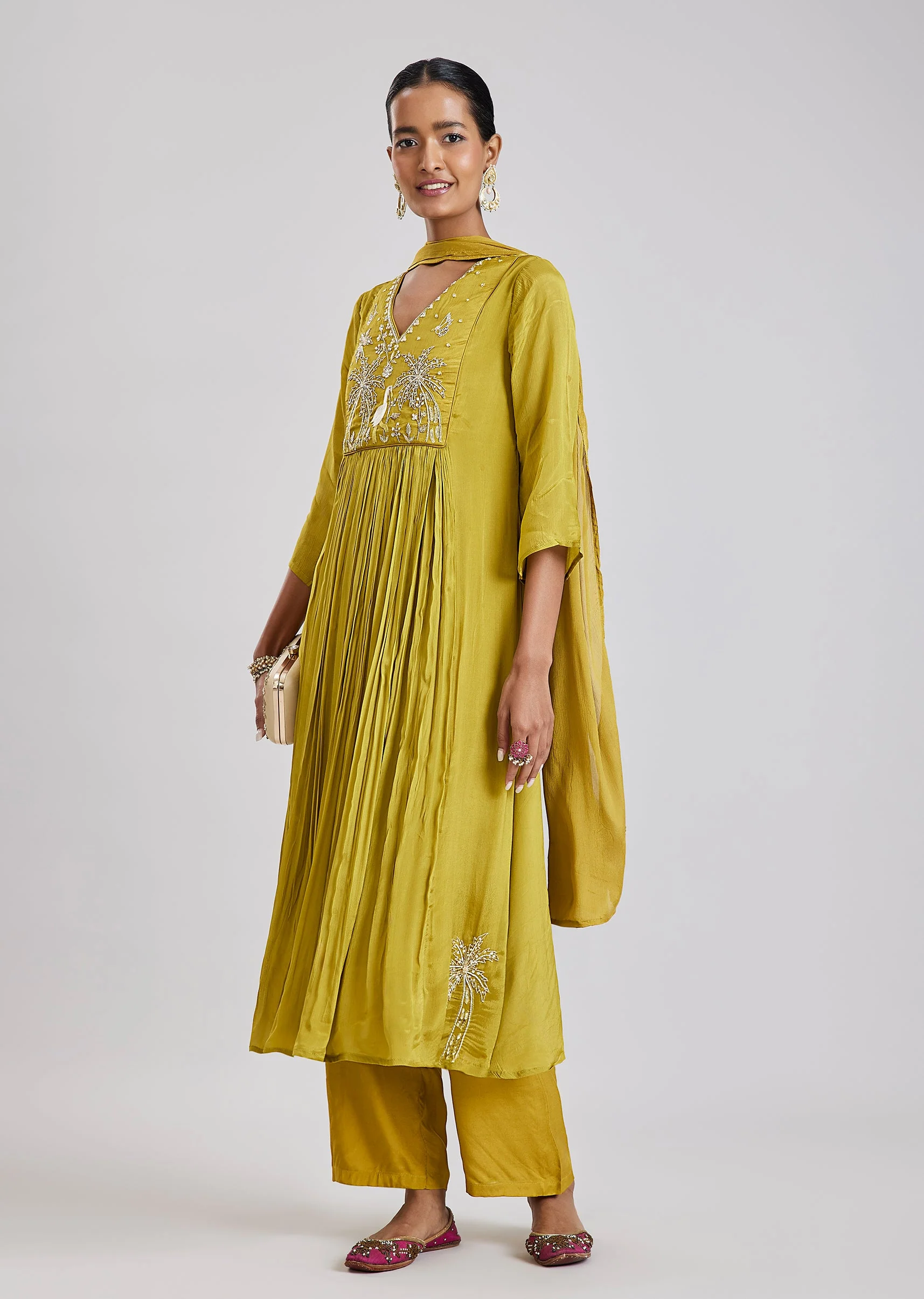 Green Embroidered Anarkali Set