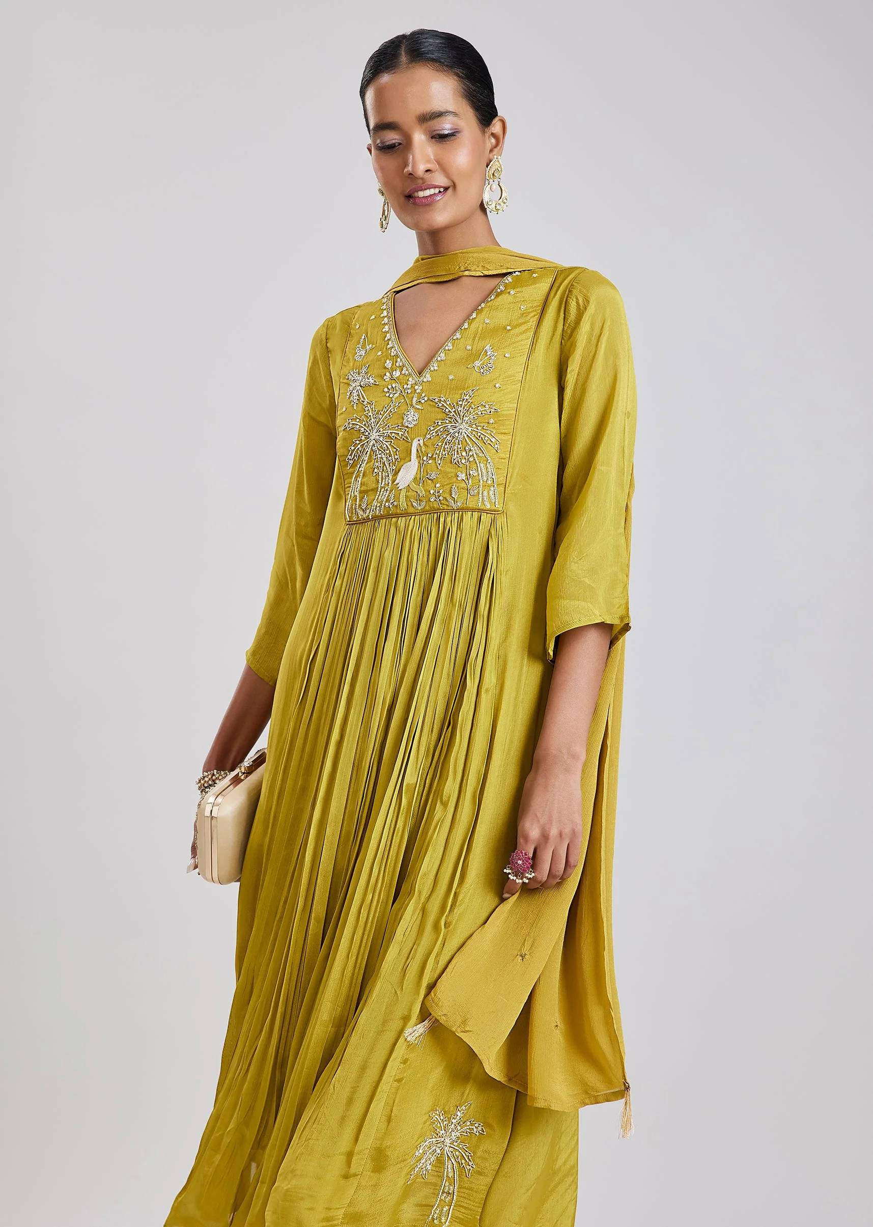 Green Embroidered Anarkali Set