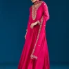 Pink Embroidered Chinon Anarkali Suit With Dupatta
