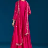 Pink Embroidered Chinon Anarkali Suit With Dupatta