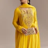 Yellow Georgette Anarkali Suit With Zari And Resham Work