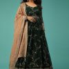 Bottle Green Silk Anarkali Suit With Zari And Sequins Work Along With Embroidered Floral Jaal