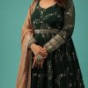 Bottle Green Silk Anarkali Suit With Zari And Sequins Work Along With Embroidered Floral Jaal
