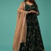 Bottle Green Silk Anarkali Suit With Zari And Sequins Work Along With Embroidered Floral Jaal