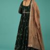 Bottle Green Silk Anarkali Suit With Zari And Sequins Work Along With Embroidered Floral Jaal