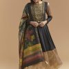 Black Tussar Anarkali Suit With Zardosi And Sequins Hand Embroidery