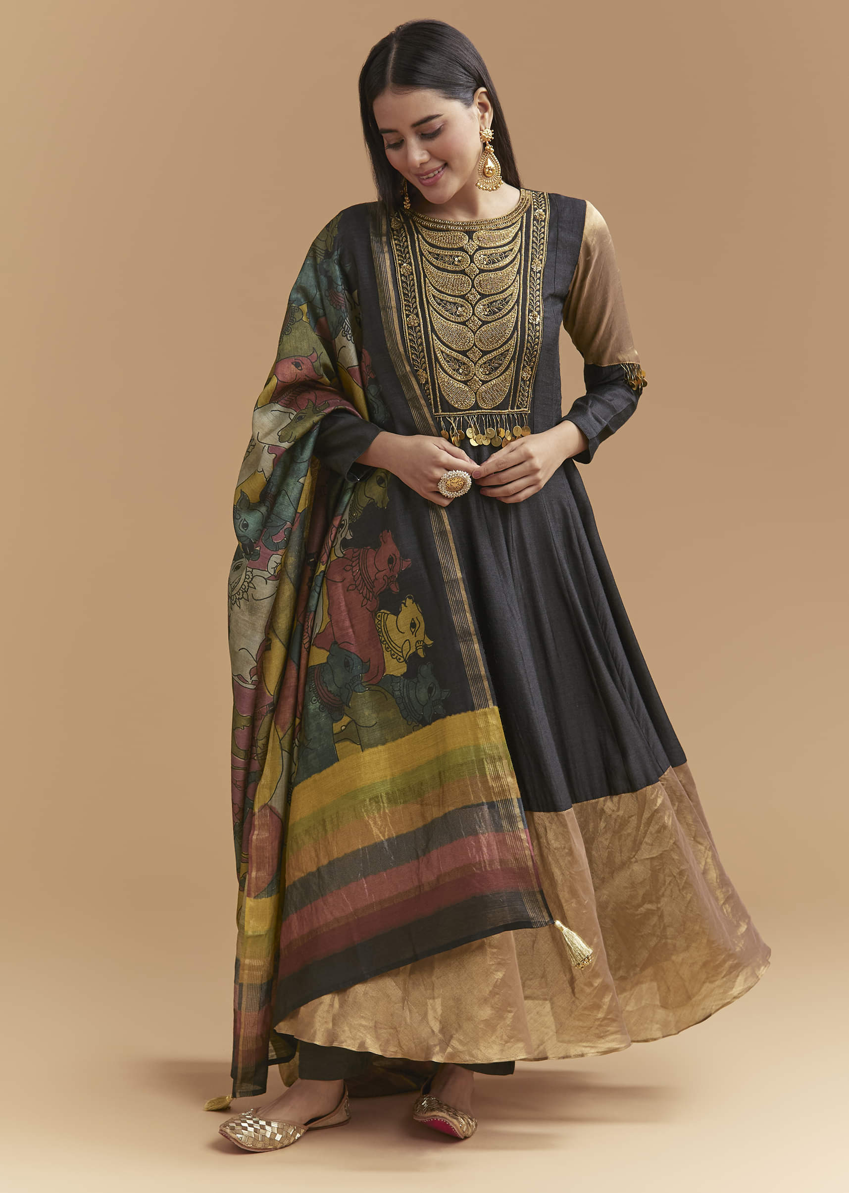 18986-black-tussar-anarkali-suit-with-zardosi-and-sequins-hand-embroidery-1.jpg Black Tussar Anarkali Suit With Zardosi And Sequins Hand Embroidery