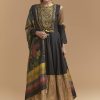 Black Tussar Anarkali Suit With Zardosi And Sequins Hand Embroidery