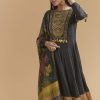 Black Tussar Anarkali Suit With Zardosi And Sequins Hand Embroidery