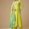 Green Chanderi Zardozi Embellished Anarkali Set