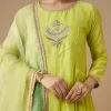 Green Chanderi Zardozi Embellished Anarkali Set