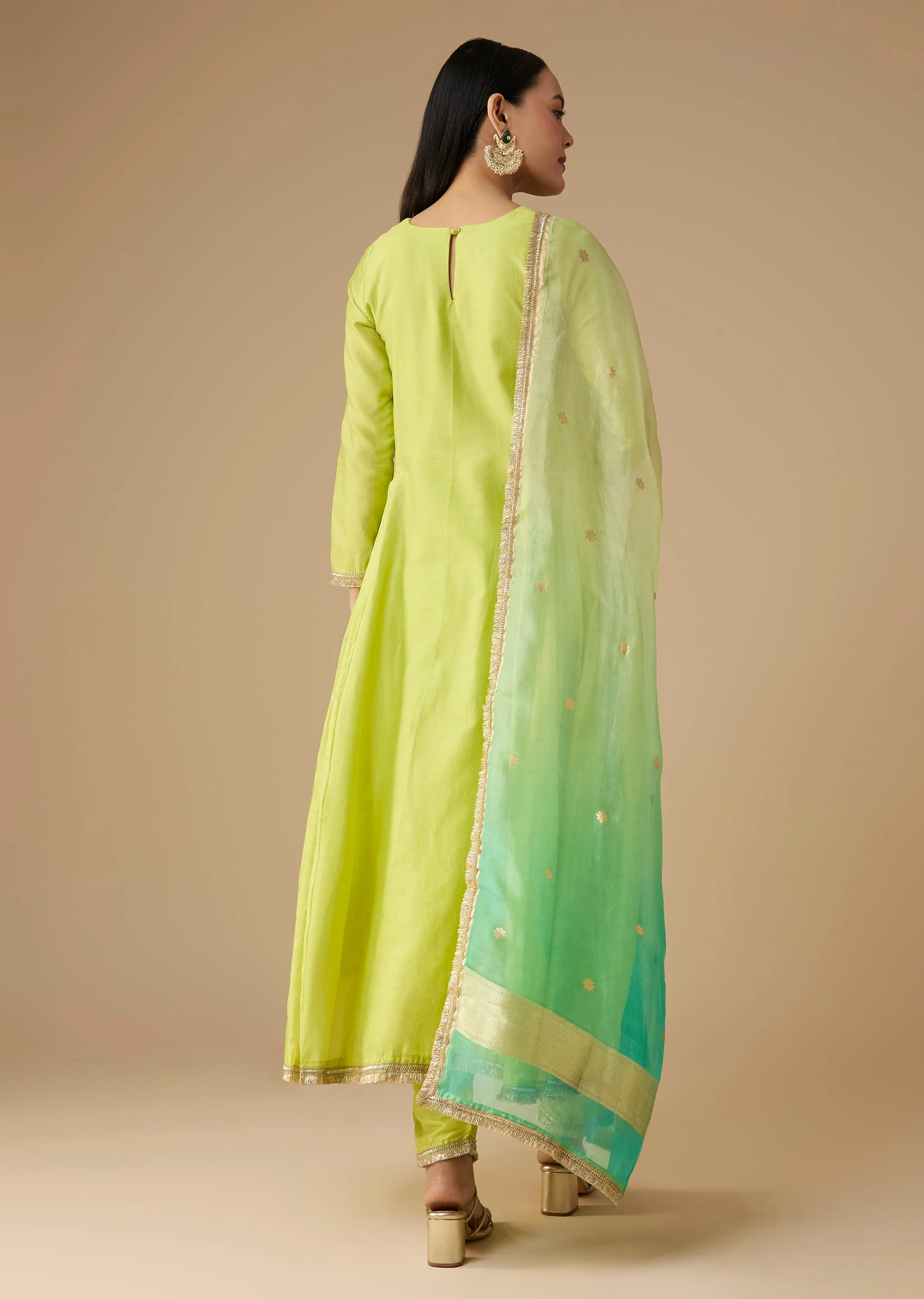 Green Chanderi Zardozi Embellished Anarkali Set