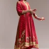 Red Printed Crepe Anarkali Set