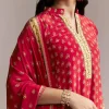 Red Printed Crepe Anarkali Set