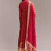 Red Printed Crepe Anarkali Set