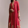 Red Printed Crepe Anarkali Set
