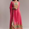 Pink Printed Crepe Anarkali Set
