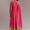 Pink Printed Crepe Anarkali Set