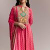 Pink Printed Crepe Anarkali Set