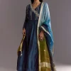 Blue Angrakha Style Anarkali Suit With Butti Work Ombre Dupatta