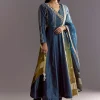 Blue Angrakha Style Anarkali Suit With Butti Work Ombre Dupatta