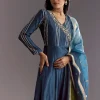 Blue Angrakha Style Anarkali Suit With Butti Work Ombre Dupatta