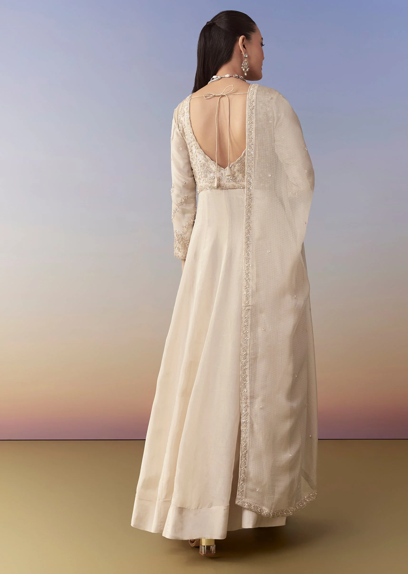 Ivory Anarkali Set with Cutdana Work