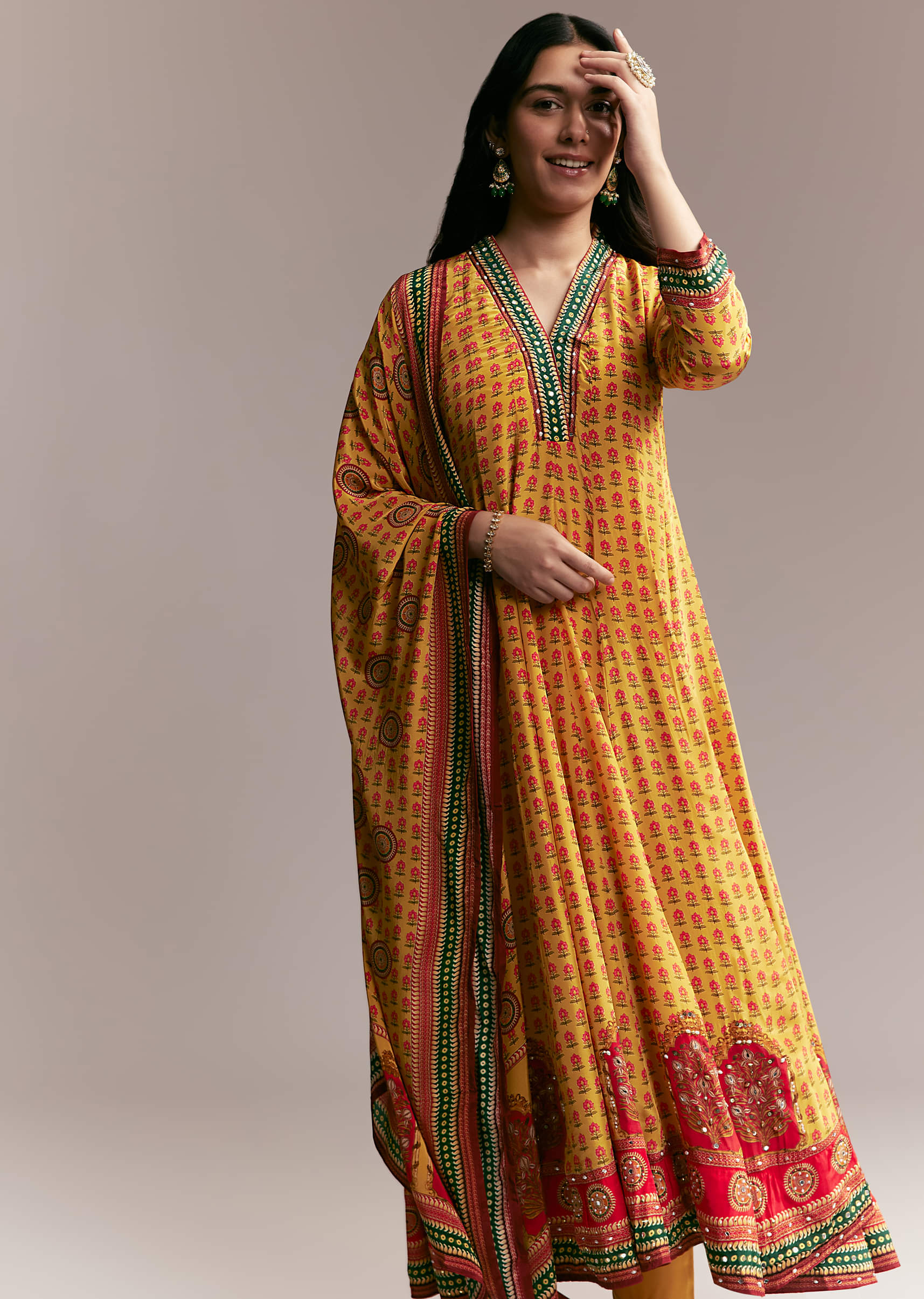 Yellow Floral Anarkali Set